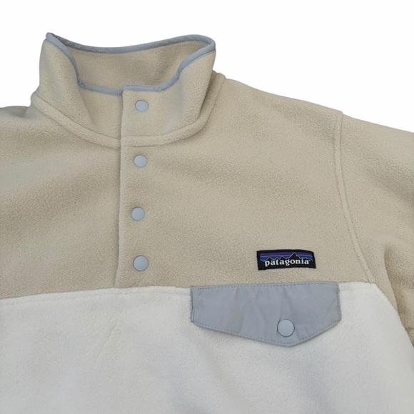 Patagonia Fleece Lightweight Synchilla Pullover White Cream Blue Trim Small - Picture 4 of 6